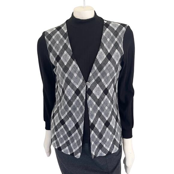 VTG 70s ALFRED DUNNER Ribbed Mockneck Sweater Argyle Plaid Vest Combo SZ SP - Picture 10 of 10